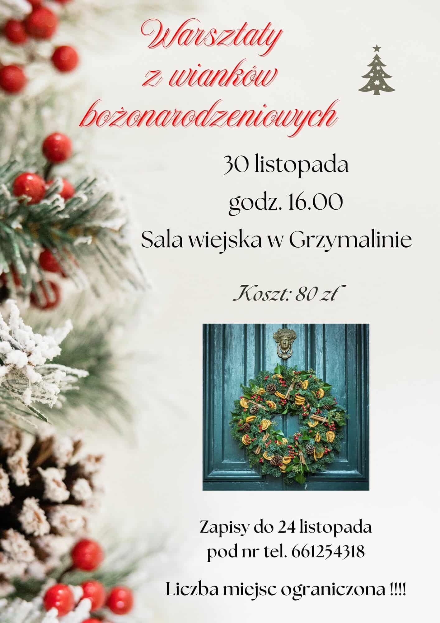 Warsztaty z wianków bożonarodzeniowych – plakat